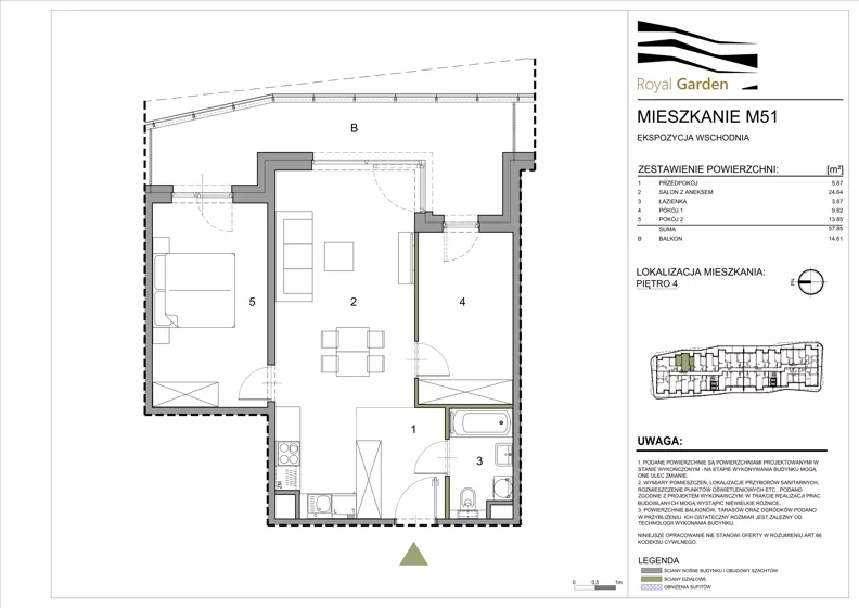 3 pokoje, mieszkanie 57,85 m², piętro 4, oferta nr M51, Royal Garden, Rzeszów, Miłocin, ul. Technologiczna