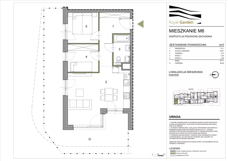 3 pokoje, mieszkanie 53,14 m², parter, oferta nr M6, Royal Garden, Rzeszów, Miłocin, ul. Technologiczna