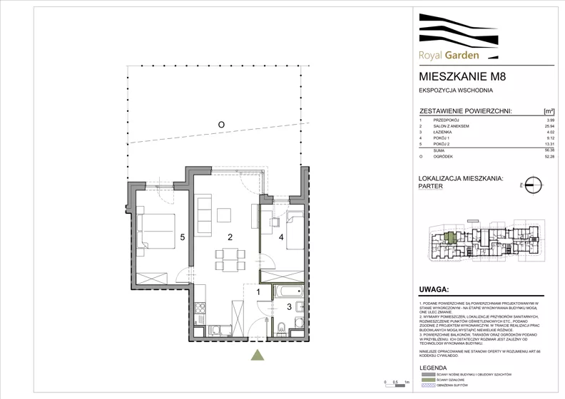 3 pokoje, mieszkanie 56,38 m², parter, oferta nr M8, Royal Garden, Rzeszów, Miłocin, ul. Technologiczna