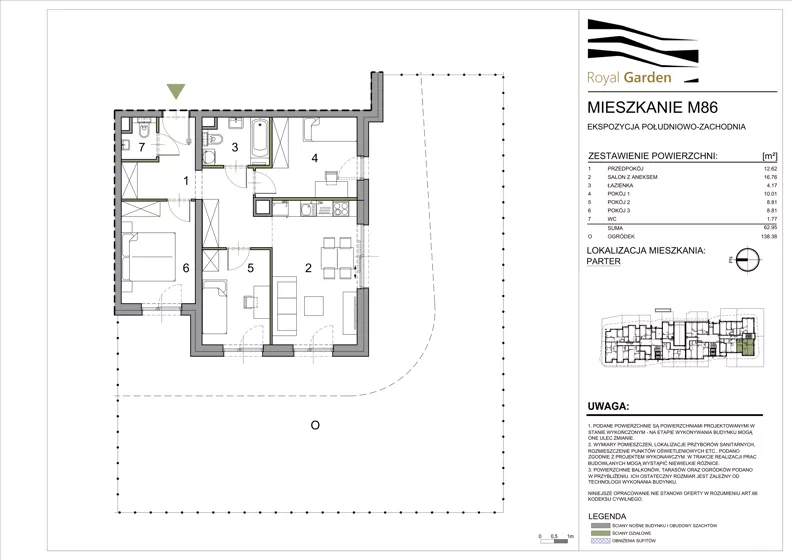 4 pokoje, mieszkanie 62,95 m², parter, oferta nr M86, Royal Garden, Rzeszów, Miłocin, ul. Technologiczna