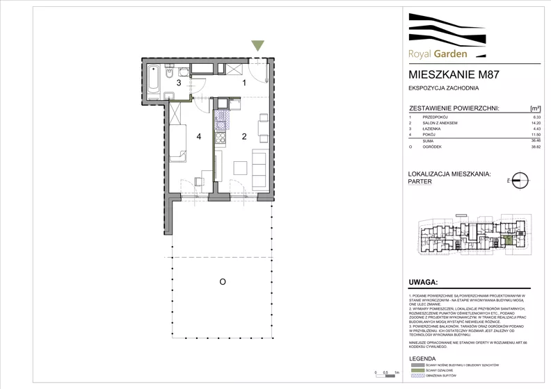 2 pokoje, mieszkanie 36,46 m², parter, oferta nr M87, Royal Garden, Rzeszów, Miłocin, ul. Technologiczna