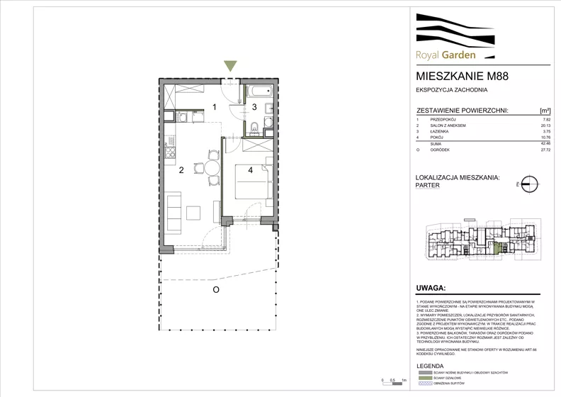 2 pokoje, mieszkanie 42,46 m², parter, oferta nr M88, Royal Garden, Rzeszów, Miłocin, ul. Technologiczna