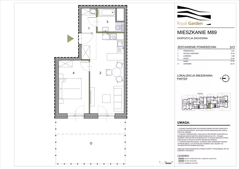 2 pokoje, mieszkanie 41,82 m², parter, oferta nr M89, Royal Garden, Rzeszów, Miłocin, ul. Technologiczna