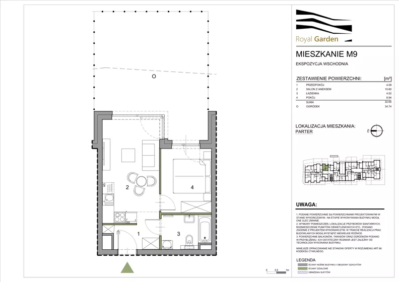 2 pokoje, mieszkanie 32,65 m², parter, oferta nr M9, Royal Garden, Rzeszów, Miłocin, ul. Technologiczna