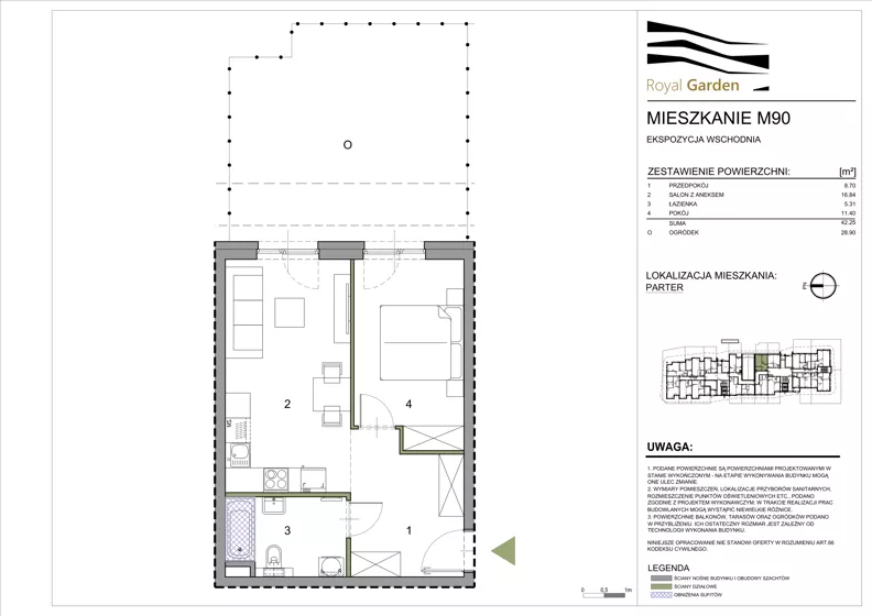 2 pokoje, mieszkanie 42,25 m², parter, oferta nr M90, Royal Garden, Rzeszów, Miłocin, ul. Technologiczna