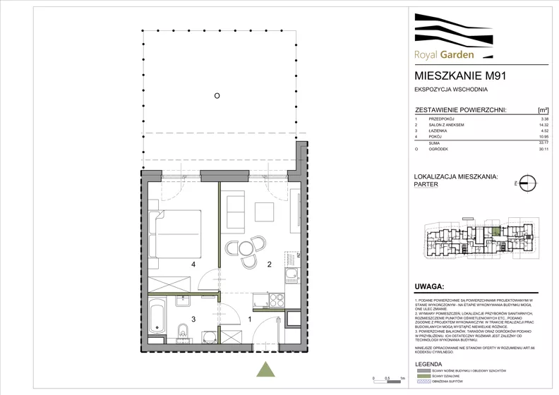 2 pokoje, mieszkanie 33,17 m², parter, oferta nr M91, Royal Garden, Rzeszów, Miłocin, ul. Technologiczna
