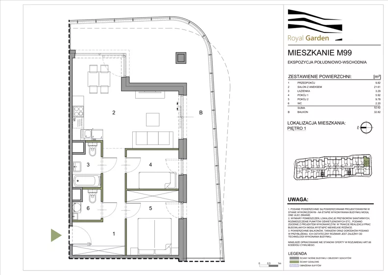 3 pokoje, mieszkanie 52,62 m², piętro 1, oferta nr M99, Royal Garden, Rzeszów, Miłocin, ul. Technologiczna