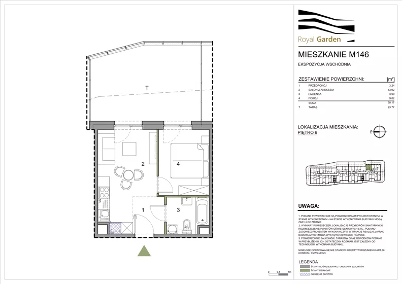 2 pokoje, mieszkanie 30,17 m², piętro 6, oferta nr M146, Royal Garden, Rzeszów, Miłocin, ul. Technologiczna