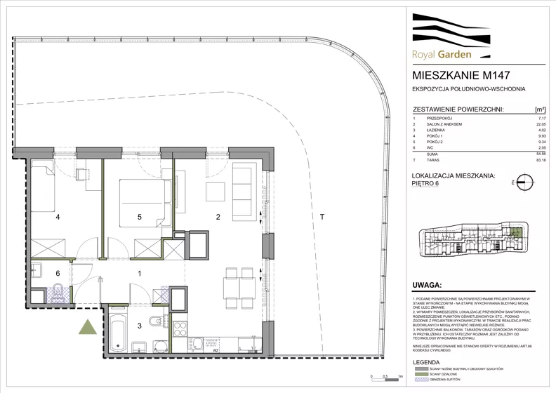 3 pokoje, mieszkanie 54,56 m², piętro 6, oferta nr M147, Royal Garden, Rzeszów, Miłocin, ul. Technologiczna
