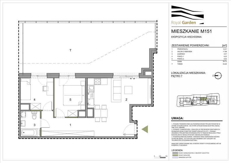 3 pokoje, mieszkanie 54,72 m², piętro 7, oferta nr M151, Royal Garden, Rzeszów, Miłocin, ul. Technologiczna