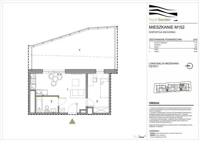 2 pokoje, mieszkanie 30,49 m², piętro 7, oferta nr M152, Royal Garden, Rzeszów, Miłocin, ul. Technologiczna