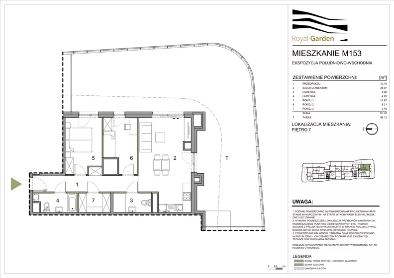 4 pokoje, mieszkanie 67,33 m², piętro 7, oferta nr M153, Royal Garden, Rzeszów, Miłocin, ul. Technologiczna
