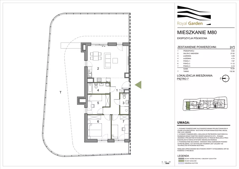 4 pokoje, mieszkanie 72,24 m², piętro 7, oferta nr M80, Royal Garden, Rzeszów, Miłocin, ul. Technologiczna