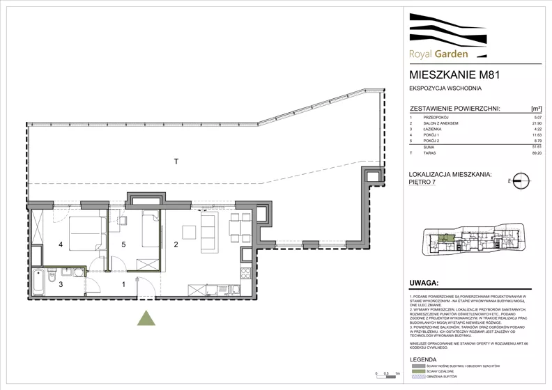 3 pokoje, mieszkanie 51,61 m², piętro 7, oferta nr M81, Royal Garden, Rzeszów, Miłocin, ul. Technologiczna