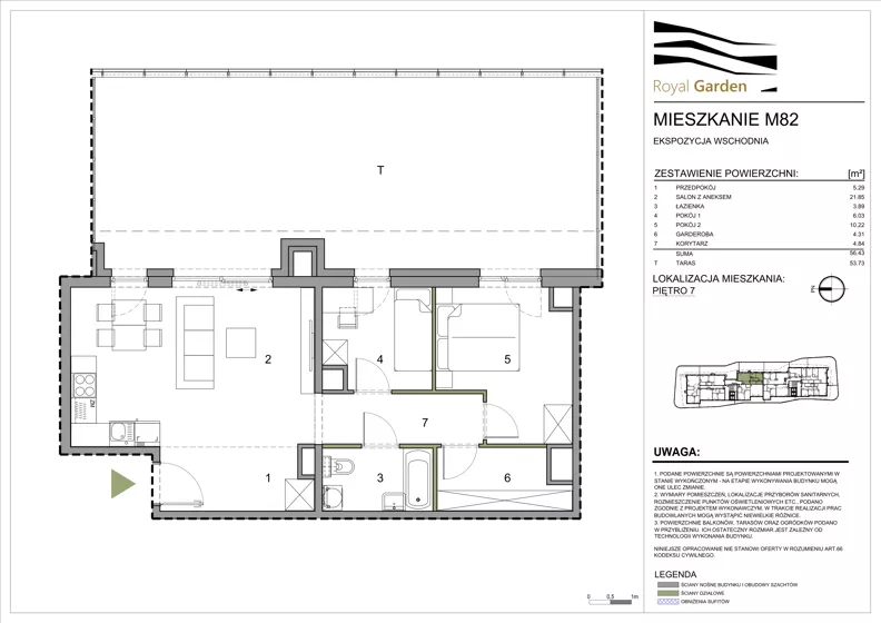 3 pokoje, mieszkanie 56,43 m², piętro 7, oferta nr M82, Royal Garden, Rzeszów, Miłocin, ul. Technologiczna