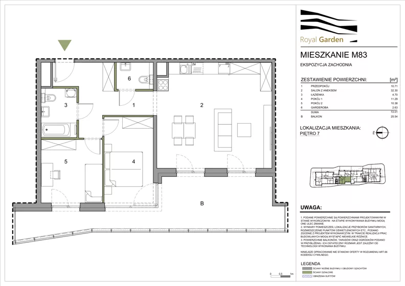 3 pokoje, mieszkanie 72,01 m², piętro 7, oferta nr M83, Royal Garden, Rzeszów, Miłocin, ul. Technologiczna