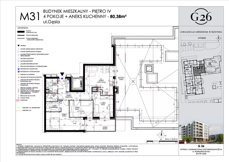 4 pokoje, mieszkanie 80,38 m², piętro 4, oferta nr 31, Gęsia 26 - Bud. A2, Lublin, Węglin Południowy, Węglin, ul. Gęsia 24