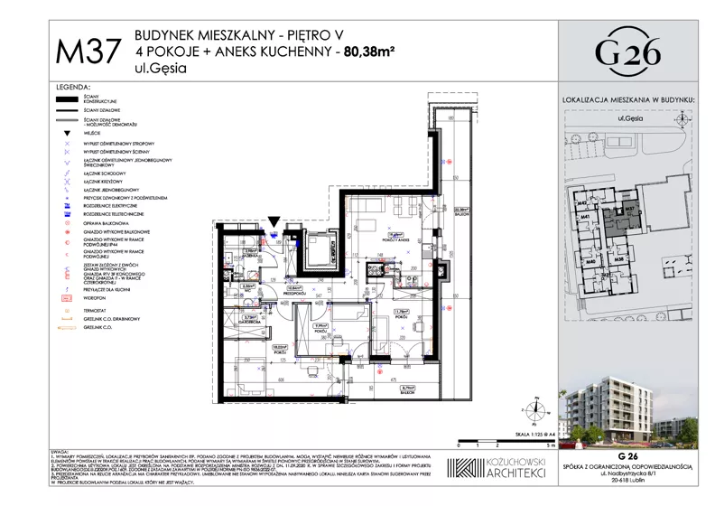 4 pokoje, mieszkanie 80,38 m², piętro 5, oferta nr 37, Gęsia 26 - Bud. A2, Lublin, Węglin Południowy, Węglin, ul. Gęsia 24
