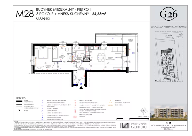 3 pokoje, mieszkanie 54,53 m², piętro 2, oferta nr 28, Gęsia 26 - Bud. A1, Lublin, Węglin Południowy, Węglin, ul. Gęsia 26
