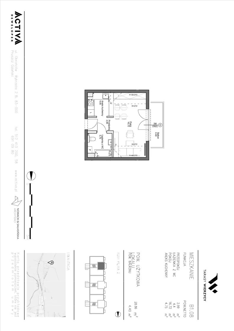 1 pokój, mieszkanie 28,86 m², piętro 2, oferta nr B1.08, Tarasy Wierzycy, Gniew, ul. Leśna