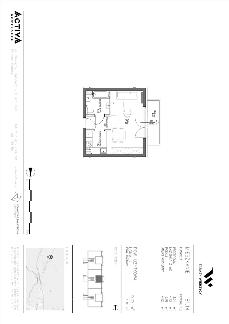 1 pokój, mieszkanie 29,25 m², piętro 1, oferta nr B1.14, Tarasy Wierzycy, Gniew, ul. Leśna