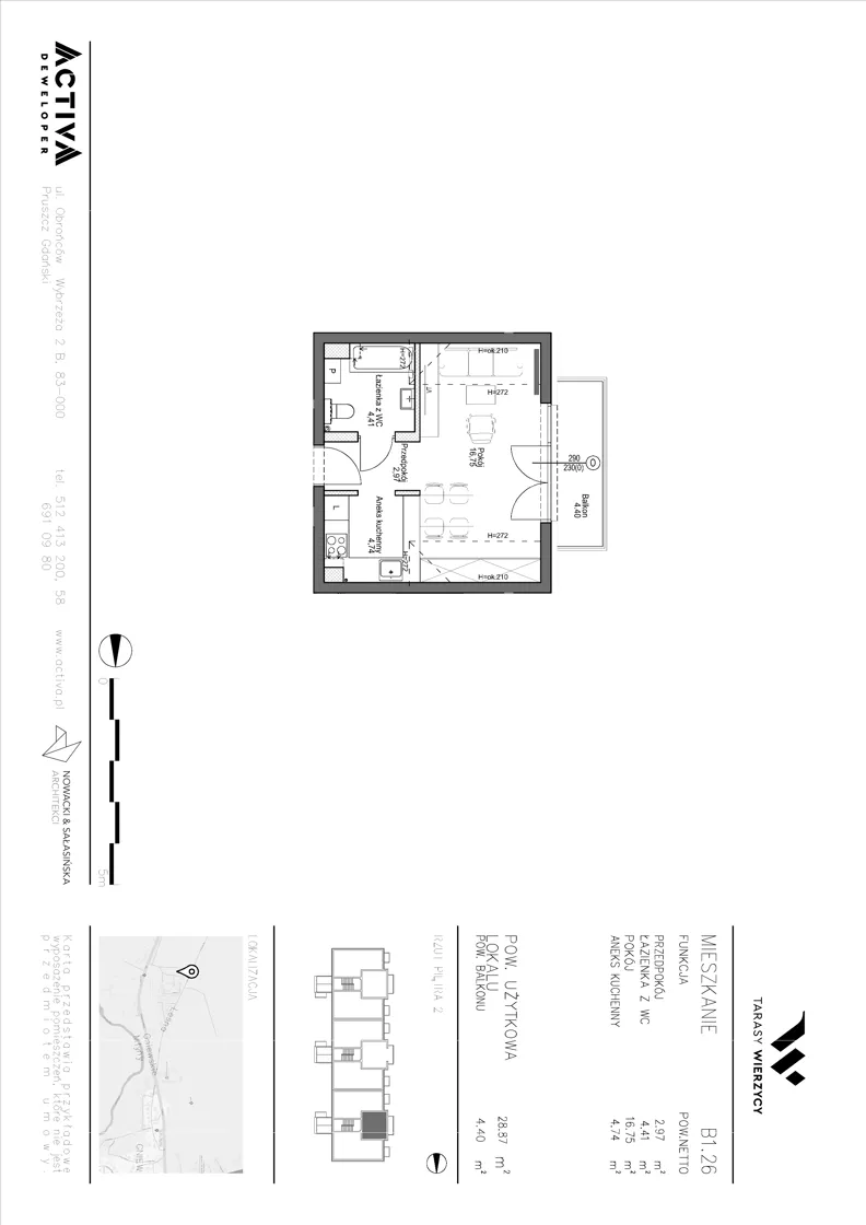 1 pokój, mieszkanie 28,87 m², piętro 2, oferta nr B1.26, Tarasy Wierzycy, Gniew, ul. Leśna