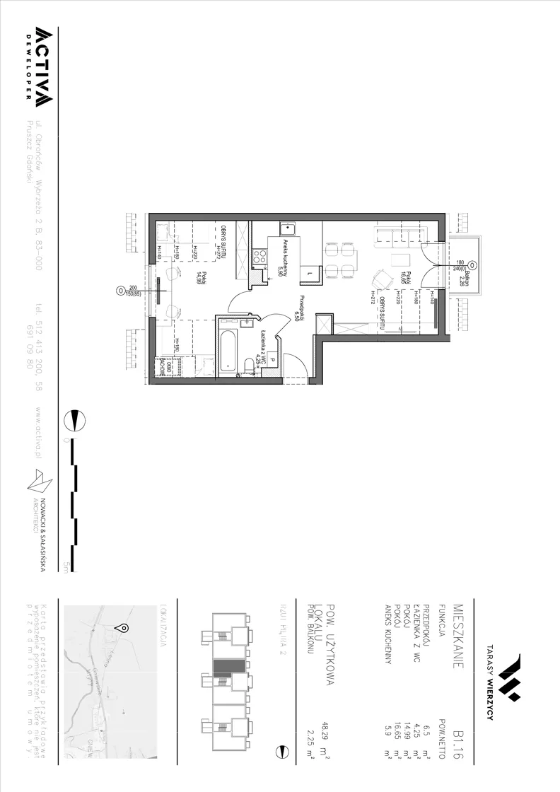 2 pokoje, mieszkanie 48,29 m², piętro 2, oferta nr B1.16, Tarasy Wierzycy, Gniew, ul. Leśna