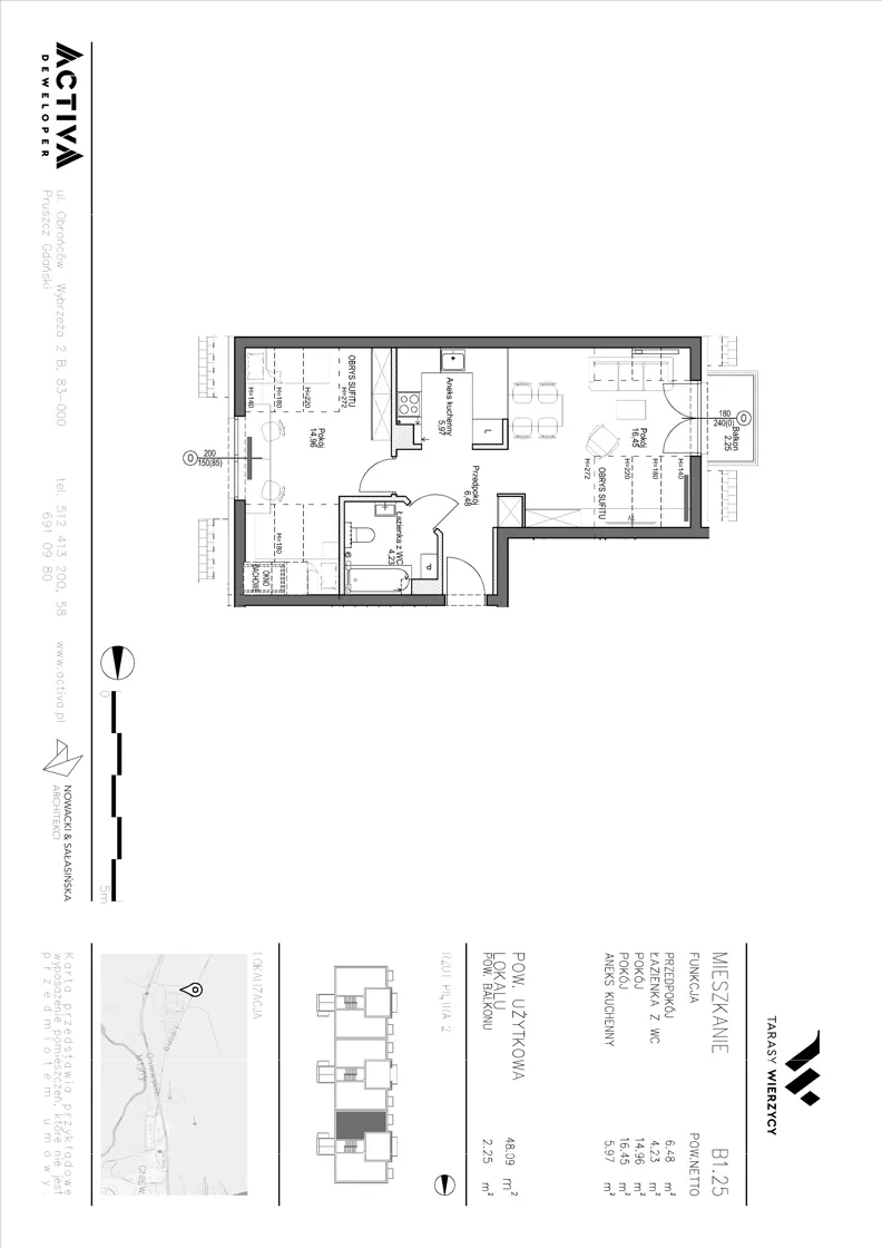 2 pokoje, mieszkanie 48,09 m², piętro 2, oferta nr B1.25, Tarasy Wierzycy, Gniew, ul. Leśna