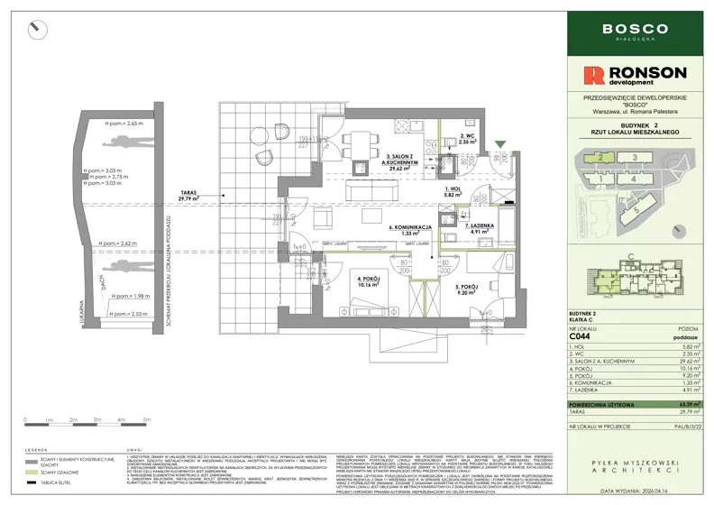 3 pokoje, mieszkanie 63,39 m², piętro 3, oferta nr C044, BOSCO, Warszawa, Białołęka, Białołęka Dworska, ul. Romana Palestera