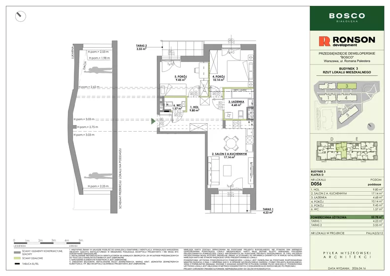 3 pokoje, mieszkanie 52,78 m², piętro 3, oferta nr D056, BOSCO, Warszawa, Białołęka, Białołęka Dworska, ul. Romana Palestera