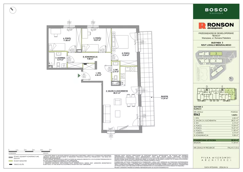 4 pokoje, mieszkanie 84,54 m², piętro 1, oferta nr E062, BOSCO, Warszawa, Białołęka, Białołęka Dworska, ul. Romana Palestera
