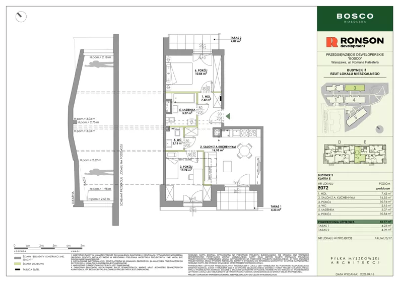 3 pokoje, mieszkanie 52,77 m², piętro 3, oferta nr E072, BOSCO, Warszawa, Białołęka, Białołęka Dworska, ul. Romana Palestera