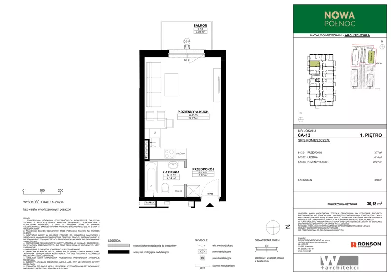 1 pokój, mieszkanie 30,18 m², piętro 1, oferta nr 6A-13, Nowa Północ 2A, Szczecin, Północ, Stołczyn, ul. Sobola