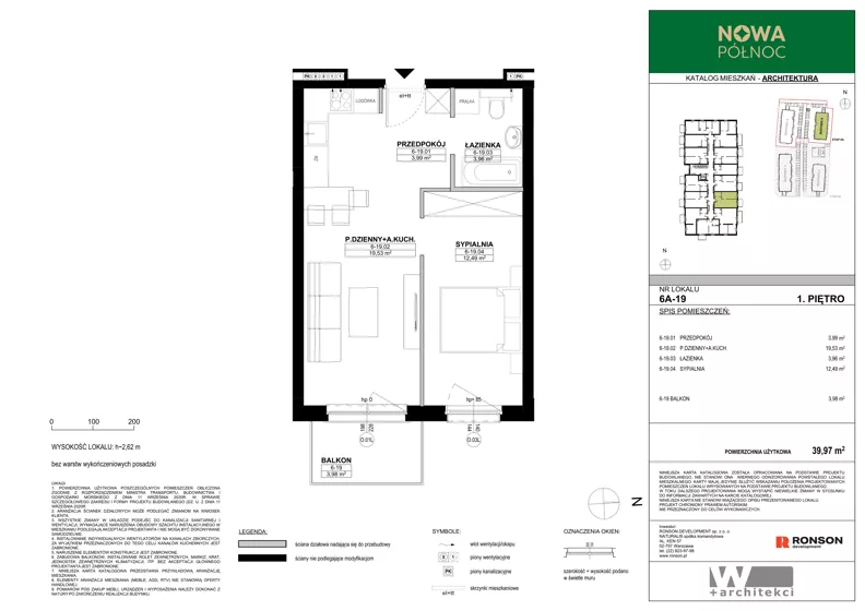 2 pokoje, mieszkanie 39,97 m², piętro 1, oferta nr 6A-19, Nowa Północ 2A, Szczecin, Północ, Stołczyn, ul. Sobola