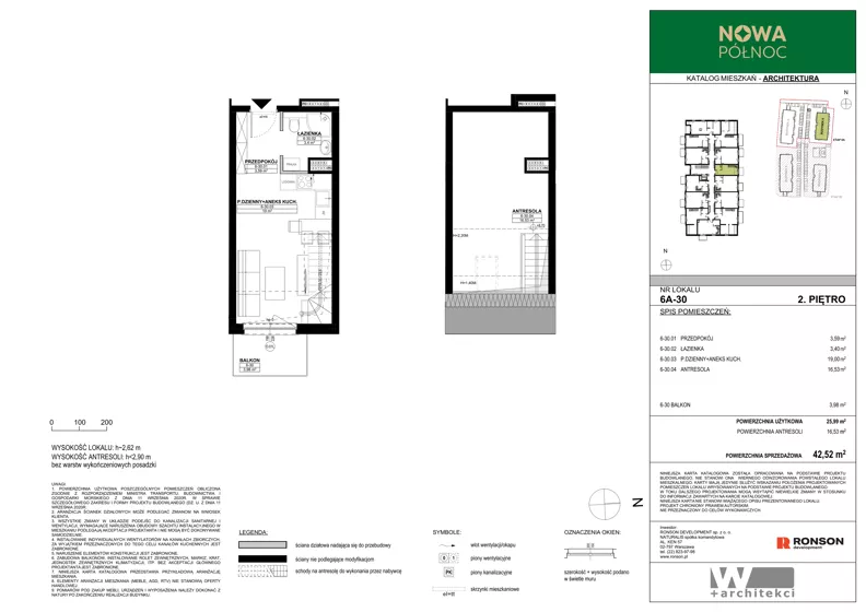 2 pokoje, mieszkanie 42,52 m², piętro 2, oferta nr 6A-30, Nowa Północ 2A, Szczecin, Północ, Stołczyn, ul. Sobola