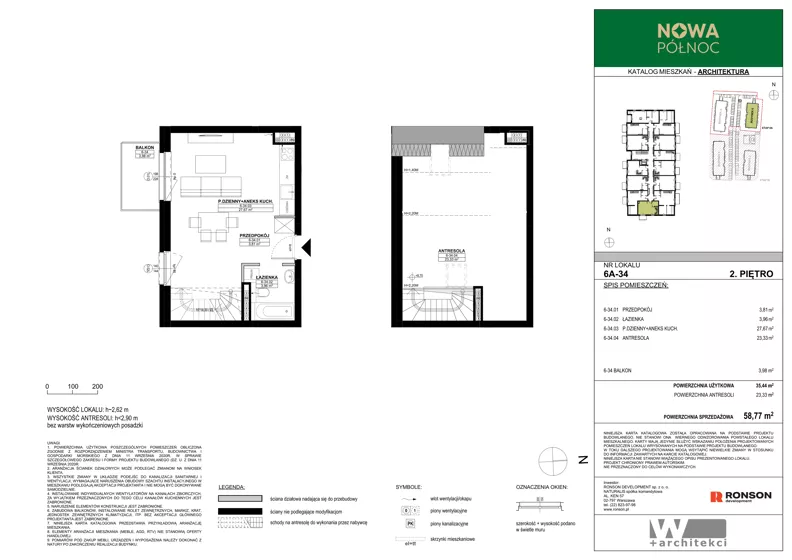 3 pokoje, mieszkanie 58,77 m², piętro 2, oferta nr 6A-34, Nowa Północ 2A, Szczecin, Północ, Stołczyn, ul. Sobola