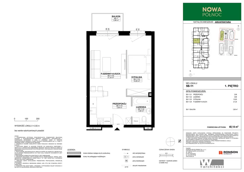 2 pokoje, mieszkanie 40,14 m², piętro 1, oferta nr 5B-11, Nowa Północ 2A, Szczecin, Północ, Stołczyn, ul. Sobola