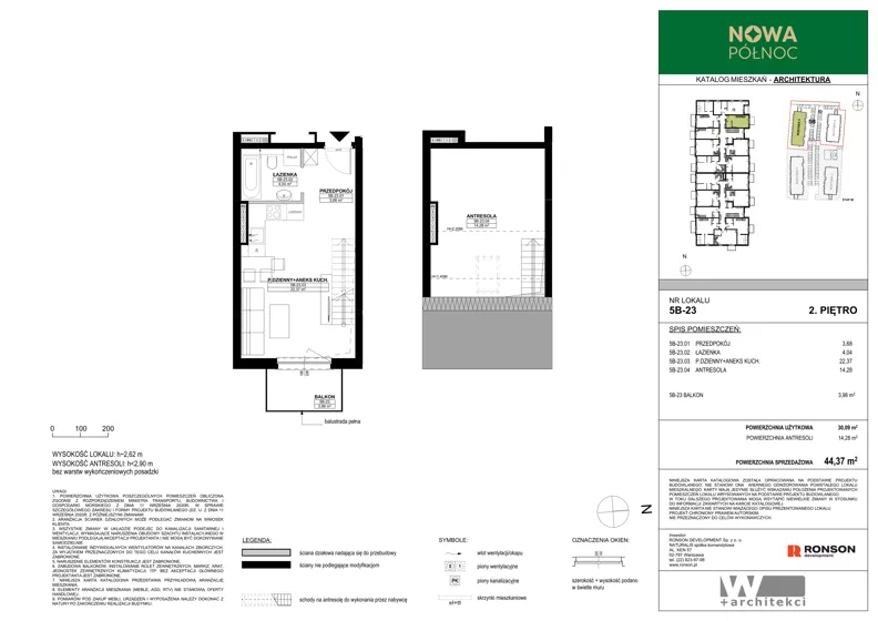 2 pokoje, mieszkanie 44,37 m², piętro 2, oferta nr 5B-23, Nowa Północ 2A, Szczecin, Północ, Stołczyn, ul. Sobola