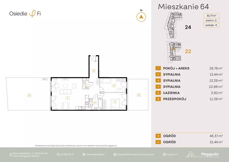 3 pokoje, mieszkanie 82,51 m², parter, oferta nr B3.4.M95.3P, Nowe Osiedle Fi, Kraków, Podgórze, Mateczny, ul. Rzemieślnicza 22/24