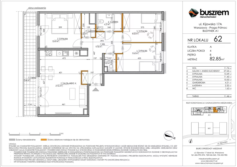 4 pokoje, mieszkanie 82,85 m², piętro 8, oferta nr 62, Kijowska 17A, Warszawa, Praga Północ, ul. Kijowska 17A