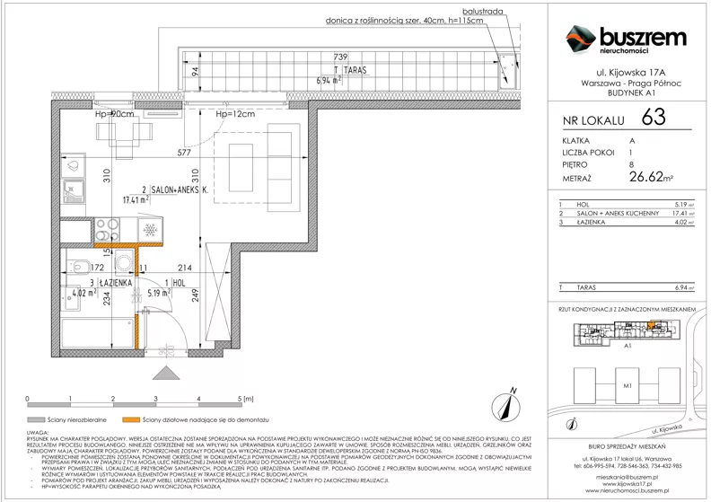 1 pokój, mieszkanie 26,62 m², piętro 8, oferta nr 63, Kijowska 17A, Warszawa, Praga Północ, ul. Kijowska 17A