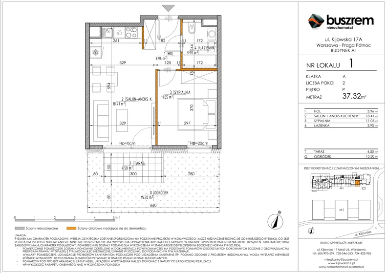 2 pokoje, mieszkanie 37,32 m², parter, oferta nr 1, Kijowska 17A, Warszawa, Praga Północ, ul. Kijowska 17A