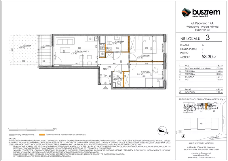 3 pokoje, mieszkanie 53,30 m², parter, oferta nr 3, Kijowska 17A, Warszawa, Praga Północ, ul. Kijowska 17A