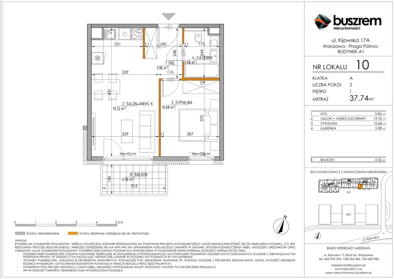 2 pokoje, mieszkanie 37,74 m², piętro 1, oferta nr 10, Kijowska 17A, Warszawa, Praga Północ, ul. Kijowska 17A