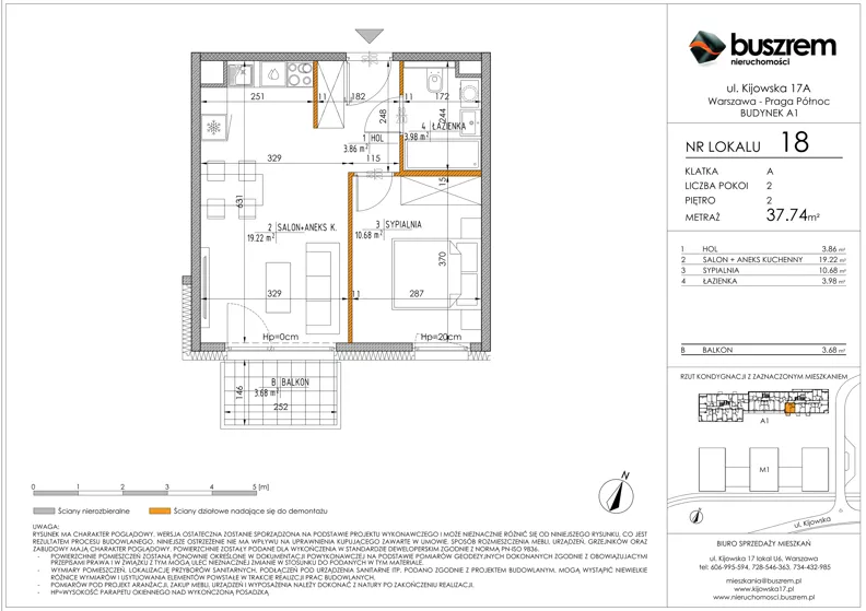 2 pokoje, mieszkanie 37,74 m², piętro 2, oferta nr 18, Kijowska 17A, Warszawa, Praga Północ, ul. Kijowska 17A