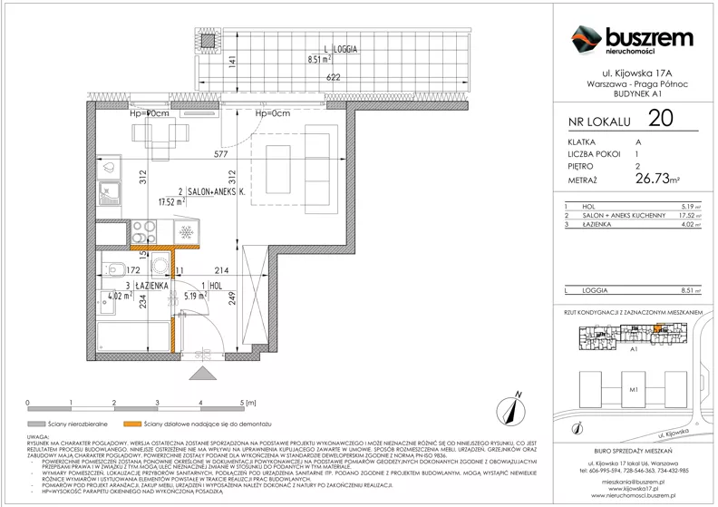 1 pokój, mieszkanie 26,73 m², piętro 2, oferta nr 20, Kijowska 17A, Warszawa, Praga Północ, ul. Kijowska 17A