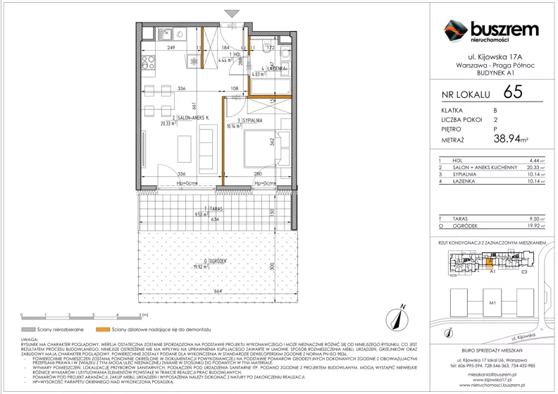 2 pokoje, mieszkanie 38,94 m², parter, oferta nr 65, Kijowska 17A, Warszawa, Praga Północ, ul. Kijowska 17A