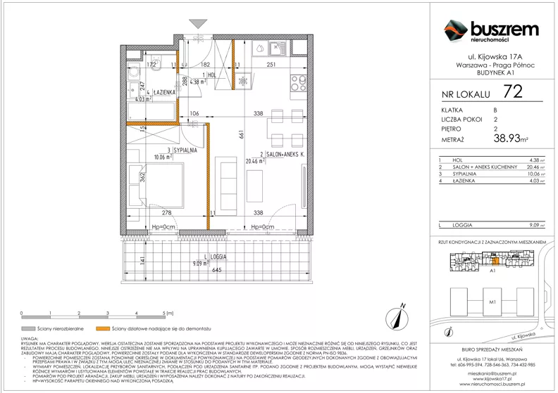 2 pokoje, mieszkanie 38,93 m², piętro 2, oferta nr 72, Kijowska 17A, Warszawa, Praga Północ, ul. Kijowska 17A