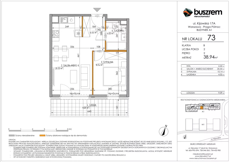 2 pokoje, mieszkanie 38,94 m², piętro 2, oferta nr 73, Kijowska 17A, Warszawa, Praga Północ, ul. Kijowska 17A