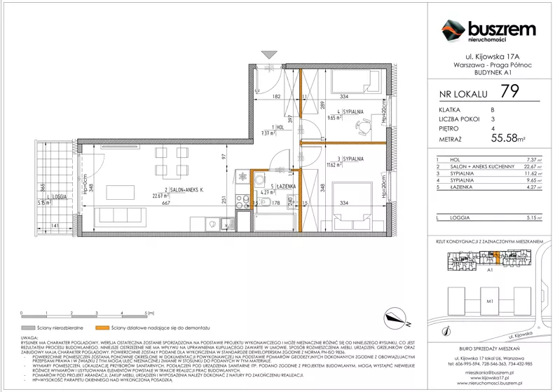 3 pokoje, mieszkanie 55,58 m², piętro 4, oferta nr 79, Kijowska 17A, Warszawa, Praga Północ, ul. Kijowska 17A